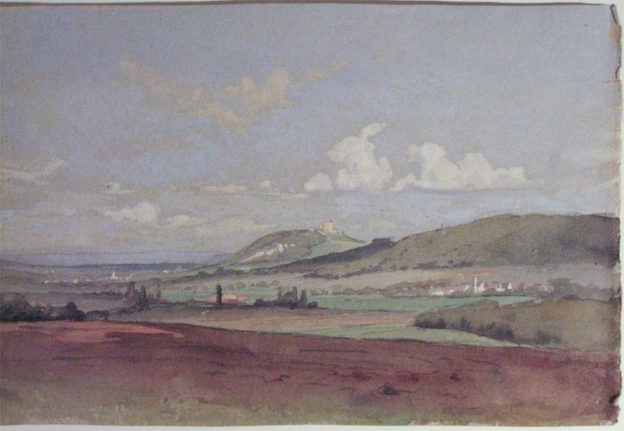 Paysage avec château perché sur une colline