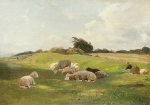 reproduction de l'huile de Henri Zuber - Versailles - grand bassin Etude de moutons