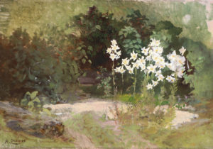 reproduction de l'huile de Henri Zuber - Versailles - grand bassin Etude de lys