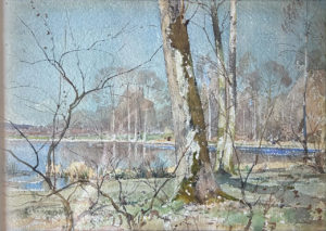 Aquarelle d'henri Zuber. Sous bois près de l'eau Sous bois près de l'eau