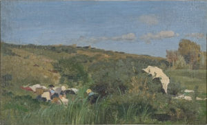 reproduction de l'huile de Henri Zuber - Vue d'Auribeau-sur-Siagne Les Lavandières, huile sur toile de Henri Zuber