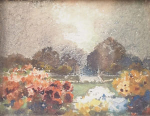 Paysage aux hortensias, aquarelle de Henri Zuber.