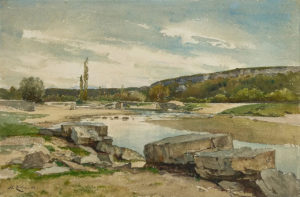 Aquarelle de Henri Zuber "Ruisseau près d'Artemare (Lyonnais)"; Signé et daté (18)81 en bas à gauche